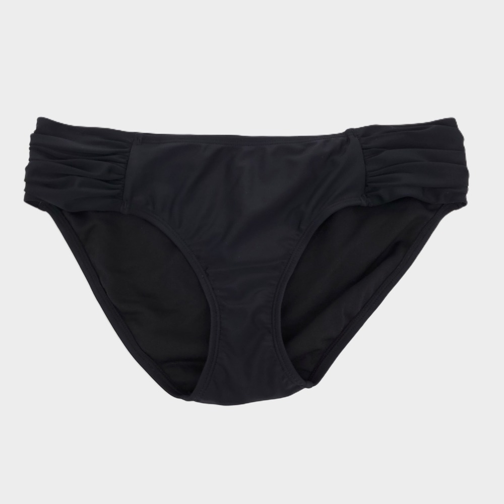 Ocean Blues Bikini Swim Bottom Small Black Ruched Side Mid Rise Brief Lined New